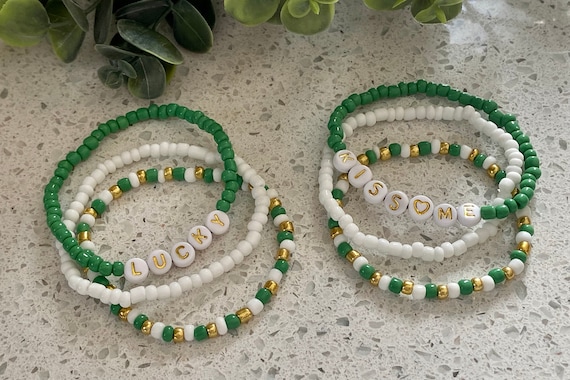Holiday Seed Bead Bracelet custom Word Bracelet st. Patrick s