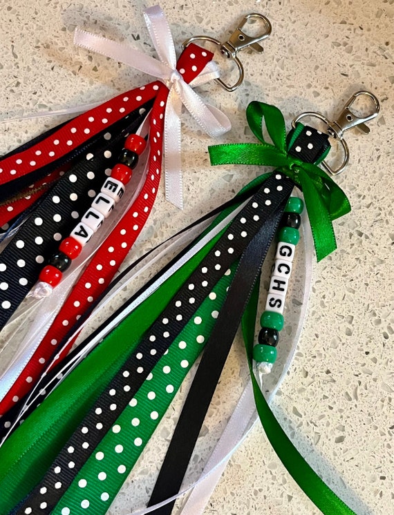 Personalized Ribbon Bag Tag/Cheer Bag Tag/Ribbon Zipper Pull/Ribbon Keychain/Name Tag/Sports Bag Tag/Keychain Name Tag/Team Gift/Zipper Pull