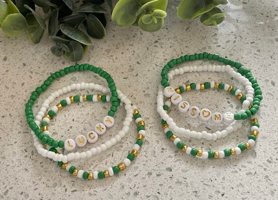Holiday Seed Bead Bracelet custom Word Bracelet st. Patrick s