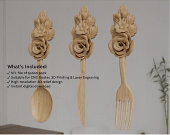 Paquete STL de Cuchara Floral: Archivos CNC e impresora 3D (Descarga digital)