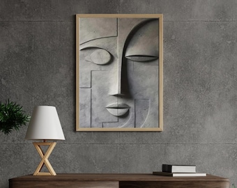 Minimalist Face Wall Sculpture: Large Abstract Geometric Art (27.5” x 45”)