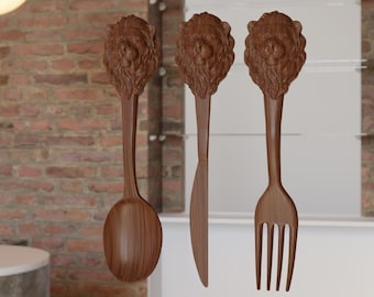 Lion Spoon STL Files: CNC Router & 3D Printer Designs (Digital Download)