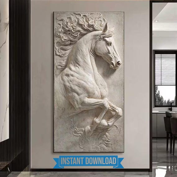 Running Horse 3D Relief STL File | CNC Wall Art, Wood Carving Design (Digital Download)