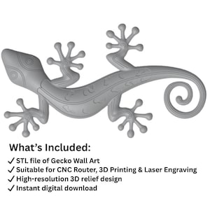 Gecko Wall Decor STL File | 3D Relief Gecko Wall Art for CNC Router, Laser Engraving & 3D Printing