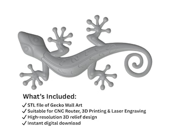 Gecko Wall Decor STL File: 3D Relief Art (Digital Download)