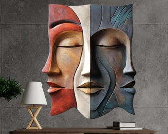 Abstract Face Wall Art 3D CNC Model | Wooden Relief Carving STL for CNC Router | Modern Face Panel Wall Decor
