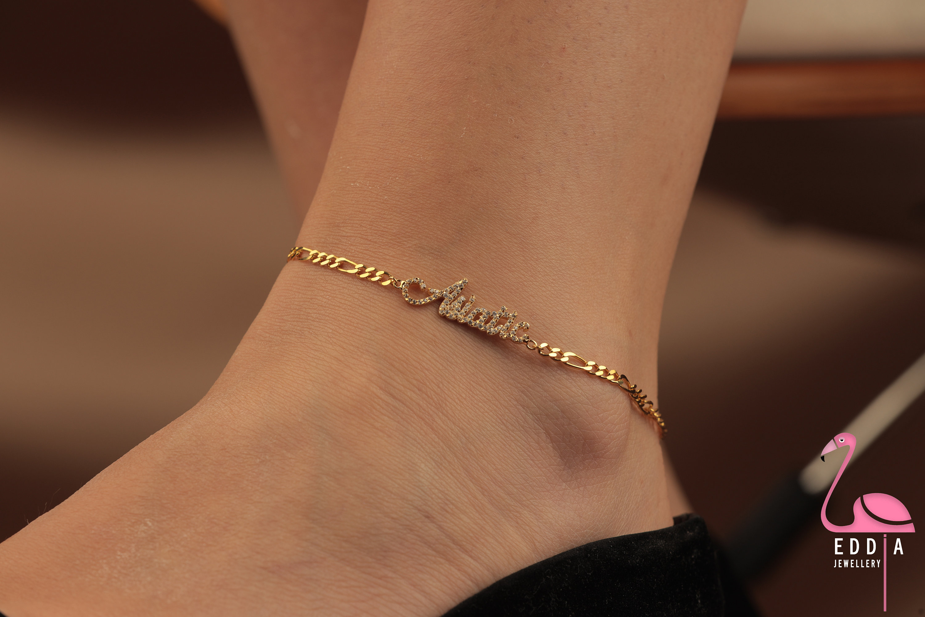 Customized Lilian Initial Chain Ankle Bracelet Gold Silver 