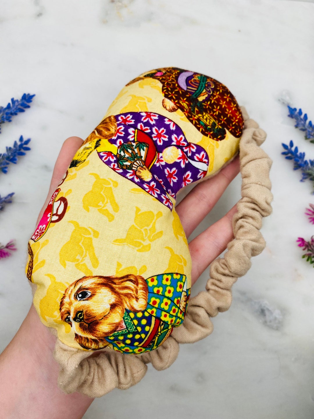 Weighted Flax Seed Eye Mask Japanese Dogs W/kimono Print Etsy