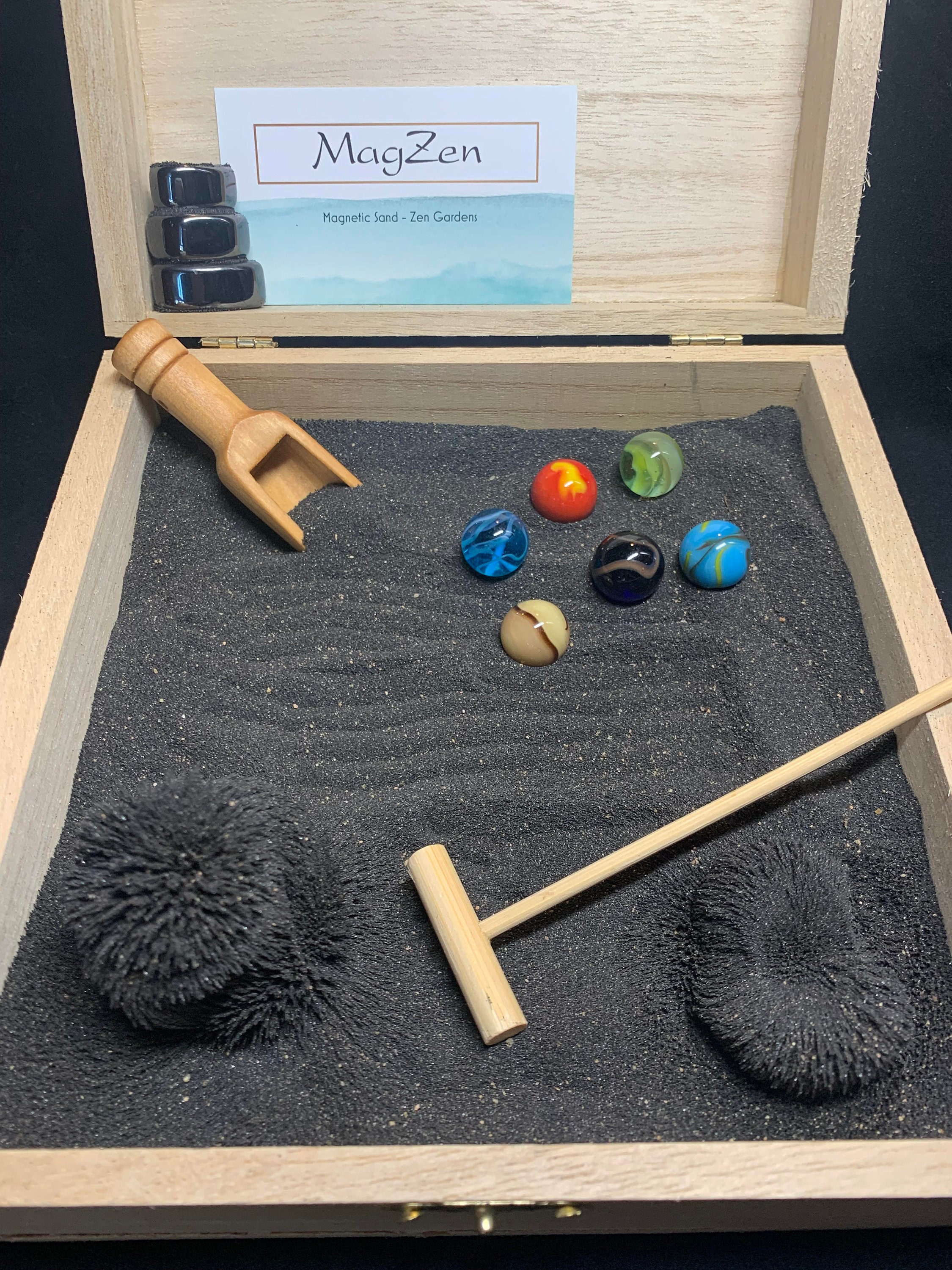 Zen Garden With Unique Magnetic Sand, Zen Box With Assorted