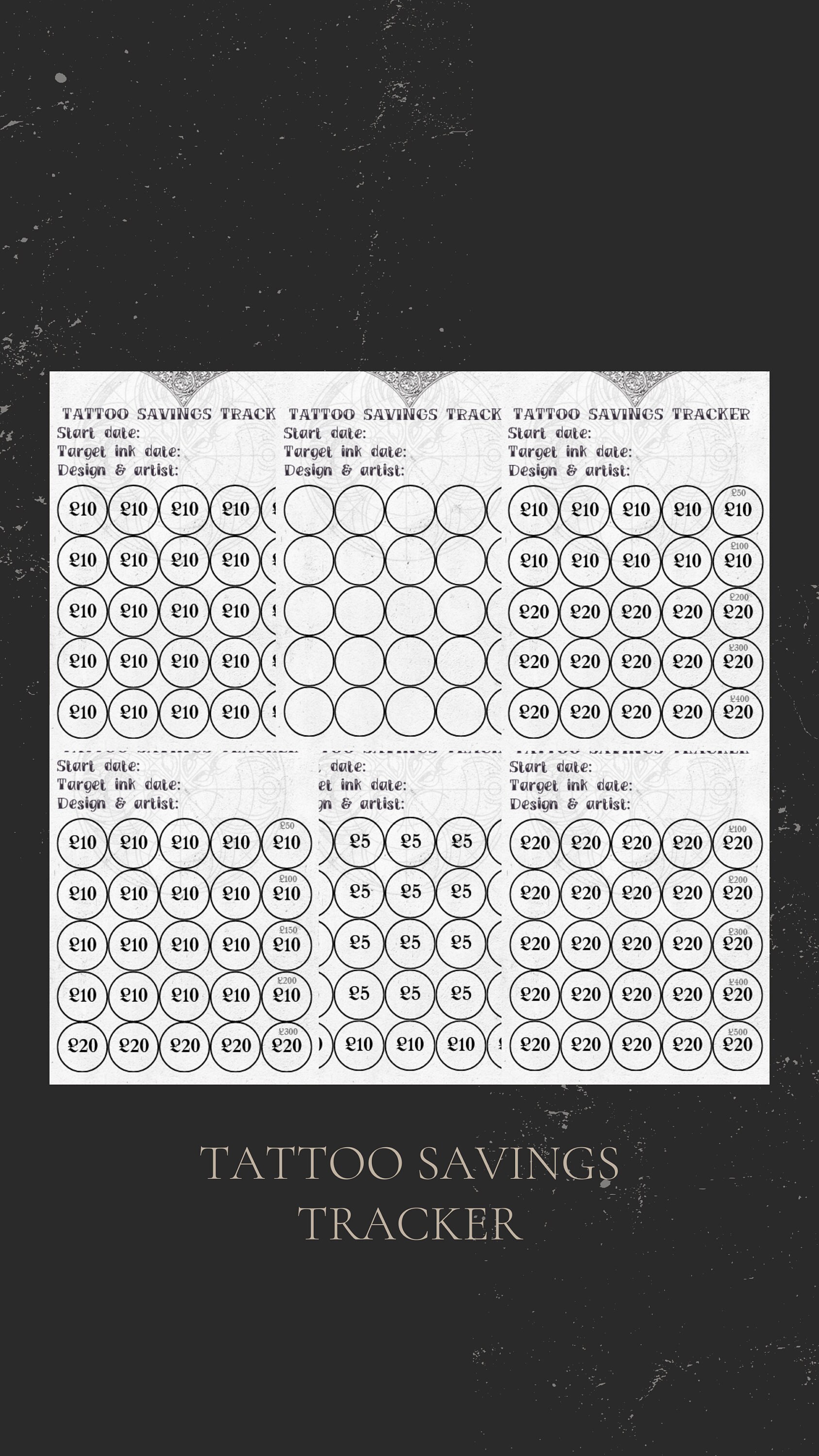 Tattoo Fund Savings Tracker Download and Print Tattoo Budget Affordable ...