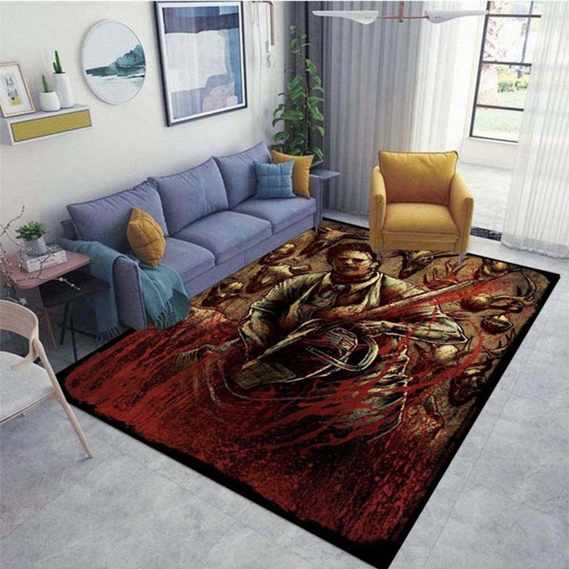 Horror Chainsaw Man Halloween Rug Scary Rug Home Decor Etsy