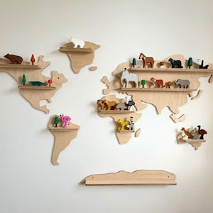 Handgefertigtes Weltkarten Regal aus Holz, Wandregal Dekoration, Kinderzimmer Dekor, Spielzimmer Aufbewahrung für Spielzeug [Geschmacksmuster]