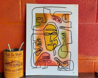 ORIGINAL Signed Abstract Watercolor, Acrylic, and Spray Paint Painting, Wall Art