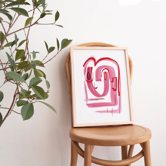 Pink Abstract Face Art Print: Modern Pop Art Wall Decor