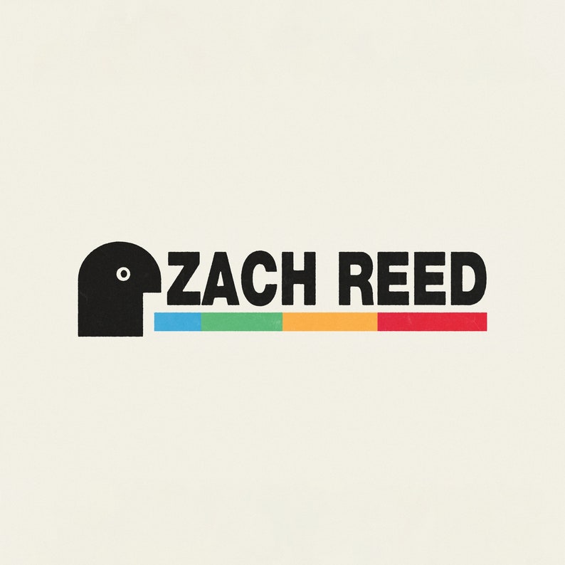 May include: Black and white logo with the text "ZACH REED" in all caps. A stylised head with an eye is to the left of the text. A thin horizontal stripe below the text is made up of four coloured sections: blue, green, yellow, and red.