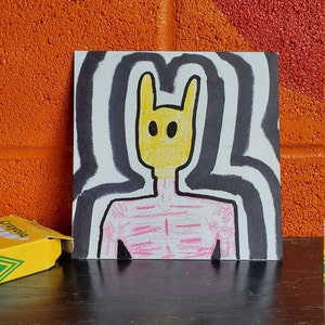 ORIGINAL 6x6 Inch Abstract Painting, Person Wall Art, Acrylic Watercolor Artwork, Original Signed Artwork, Bunny Mask, Man Spray Paint Art