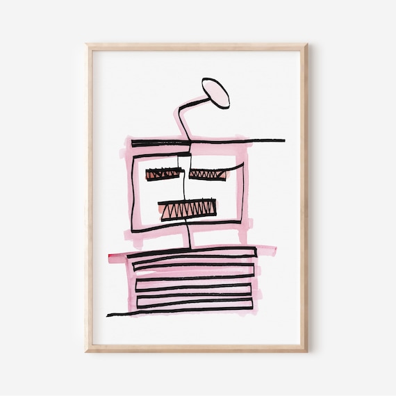 Abstract Robot Art Print: Pink Watercolor Gallery Wall Decor