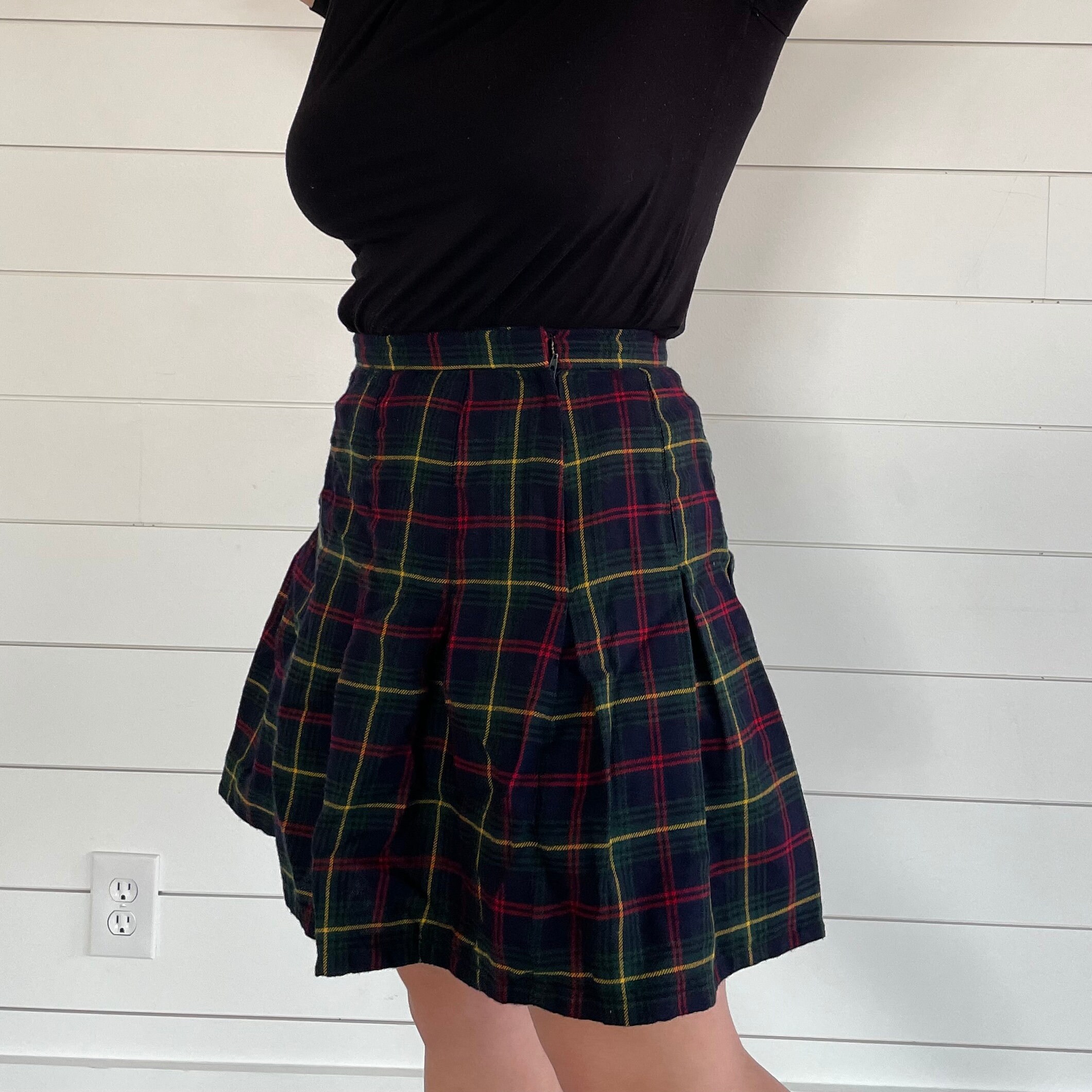 Vintage Knee Length Plaid Wool Skirt Etsy