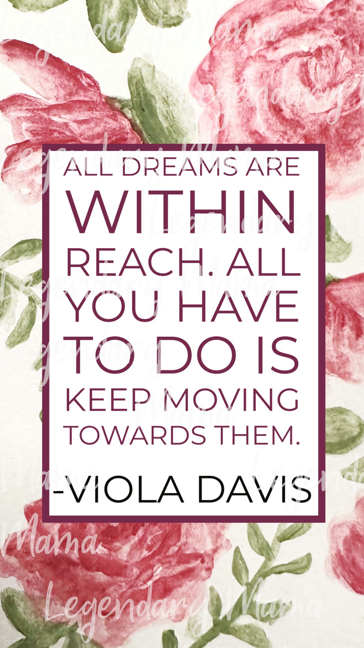 Inspirational Quote | Poster | Watercolor | Pink Red Flowers | Digital ...