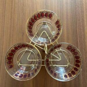Ensemble de bols à collation Culver, canneberges et canneberges, style Mid-Century avec support
