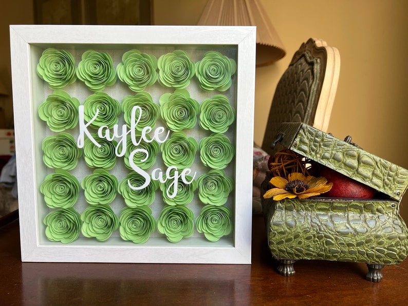 9x9 Paper Flower Shadow Box With White Frame Etsy