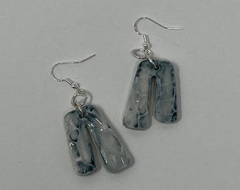 handmade unique ocean inspired blue and white porcelain dangle earrings