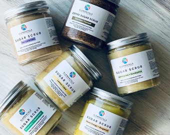 Handmade Vegan Sugar Scrub, Cocoa, Mango, and Shea Butters, Self Care Gift (9 oz)