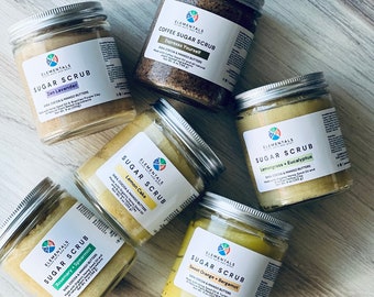 Natural Handmade Vegan Body Sugar Scrubs with Mango, Cocoa, and Shea Butters, Self Care Gift