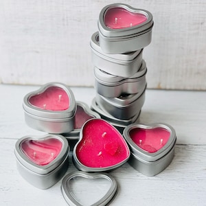 Valentine&#39;s Day handmade heart shaped romantic mini soy candle in a silver tin