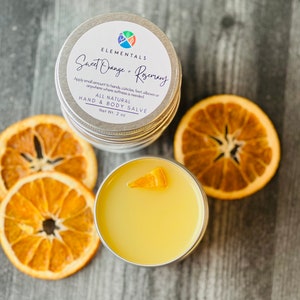Organic Sweet Orange and Rosemary Calendula Herbal Salve, Natural Balm for Hand and Body