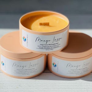 Mango Lassi Soy Candle – Tropical Coconut, Handmade Wood Wick