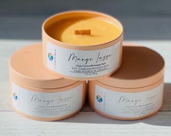 Mango Lassi Soy Candle – Tropical Coconut, Handmade Wood Wick