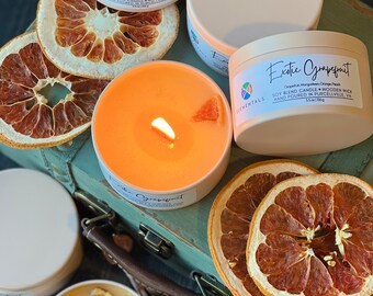 5 oz Grapefruit Orange Scented Soy Wood Wick Candle in Tin, Fruity Citrus Candle Decor Gift, Hand poured Travel Friendly Candle