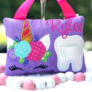 Unicorn Tooth Fairy Pillow, Embroidered Pillow, Personalized  Unicorn Pillow.