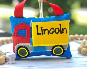 Personalized Truck Tooth Fairy Pillow, Embroidered Kids Birthday Gift