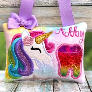 419. Unicorn Tooth Fairy Pillow, Embroidered Pillow, Personalized  Unicorn Pillow.