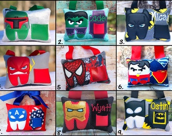 Super Hero Tooth Fairy Pillow | Personalized Birthday Gift| Embroidered  Keepsake | Handmade Tooth Holder