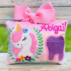 Unicorn Tooth Fairy Pillow. Embroidered Unicorn Pillow. Personalize Unicorn
