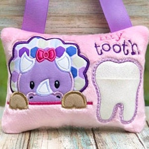 Dino Tooth Fairy Pillow, Embroidered Dion Pillow, Personalize Pillow. Ready to ship