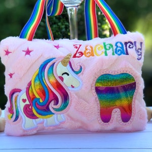 Unicorn Tooth Fairy Pillow, Pony Tooth Pillow, Embroidered Unicorn, Birthday gift