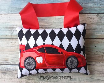 Race Car Tooth Fairy Pillow | Personalized Keepsake for Kids |  Embroidered Boy Pillow