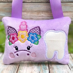 Unicorn Tooth Fairy Pillow, Embroidered Unicorn Pillow, Personalize Pillow.READY TO SHIP