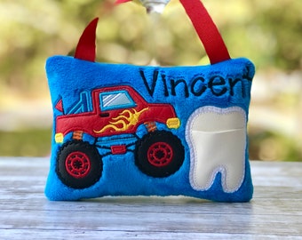 Truck Tooth Fairy Pillow, Personalize Embroidered Car Birthday gift