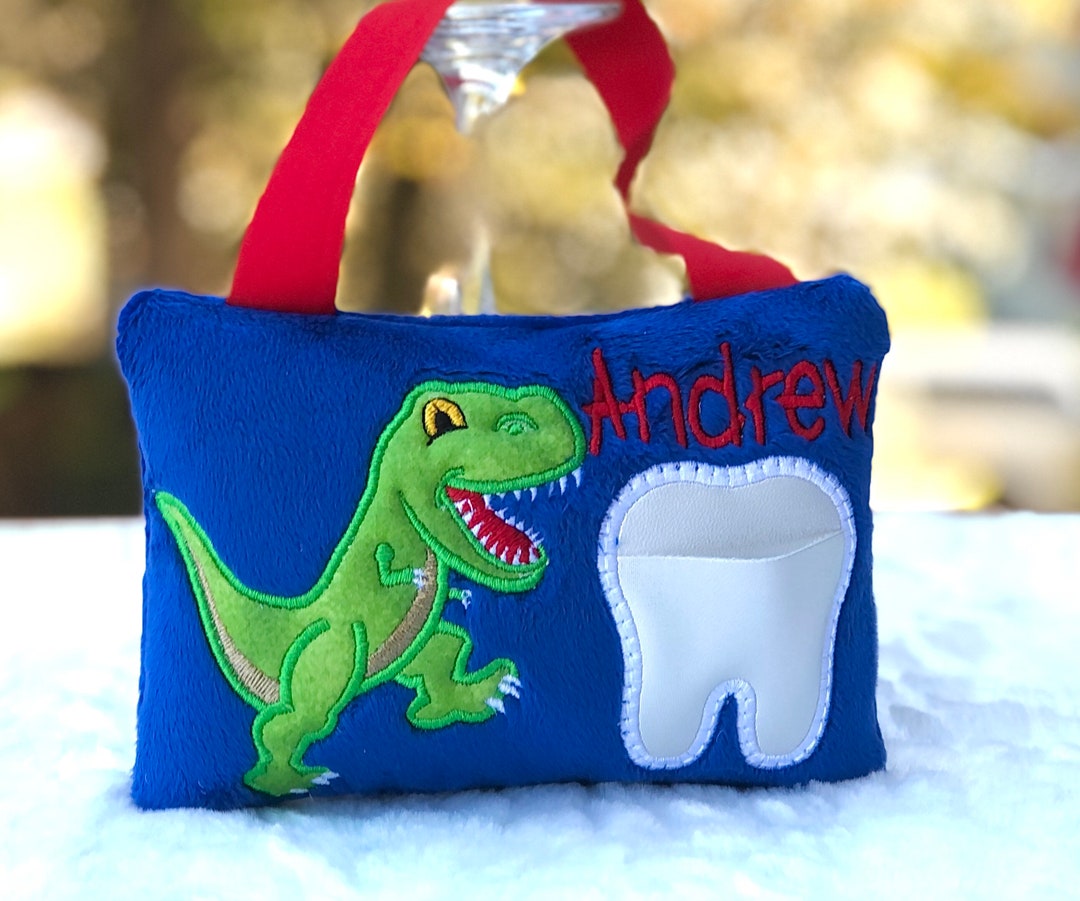 Dinosaur Tooth Fairy Pillow Personalize Pillow Embroidered Etsy