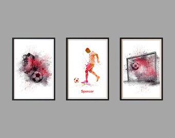 personalised football prints, football wall art 3 set, soccer print set, football gift for boys bedroom decor, gift for football player