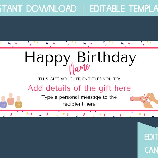 manicure gift card, beauty gift voucher, gift certificate template printable, birthday gift voucher template, gift coupon template for her