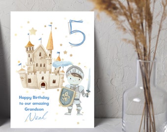Personalised Birthday Card Knights Castle Nephew Son Age 1 2 3 4 5 6 7 8 9 Boy