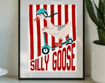 Silly Goose Art Print, Kids Room Decor (Digital Download Available)