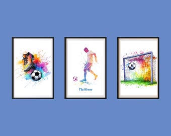 Personalized Football Art Prints, Boys Bedroom Decor (Set of 3)