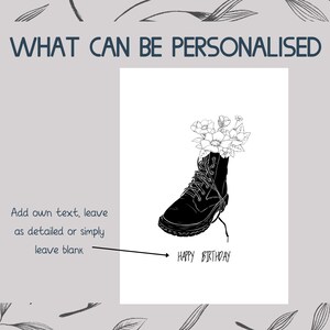 floral doc martens print, gothic birthday card, dr martens boots, birthday card for sister, floral gothic cards, birthday card for teens image 2